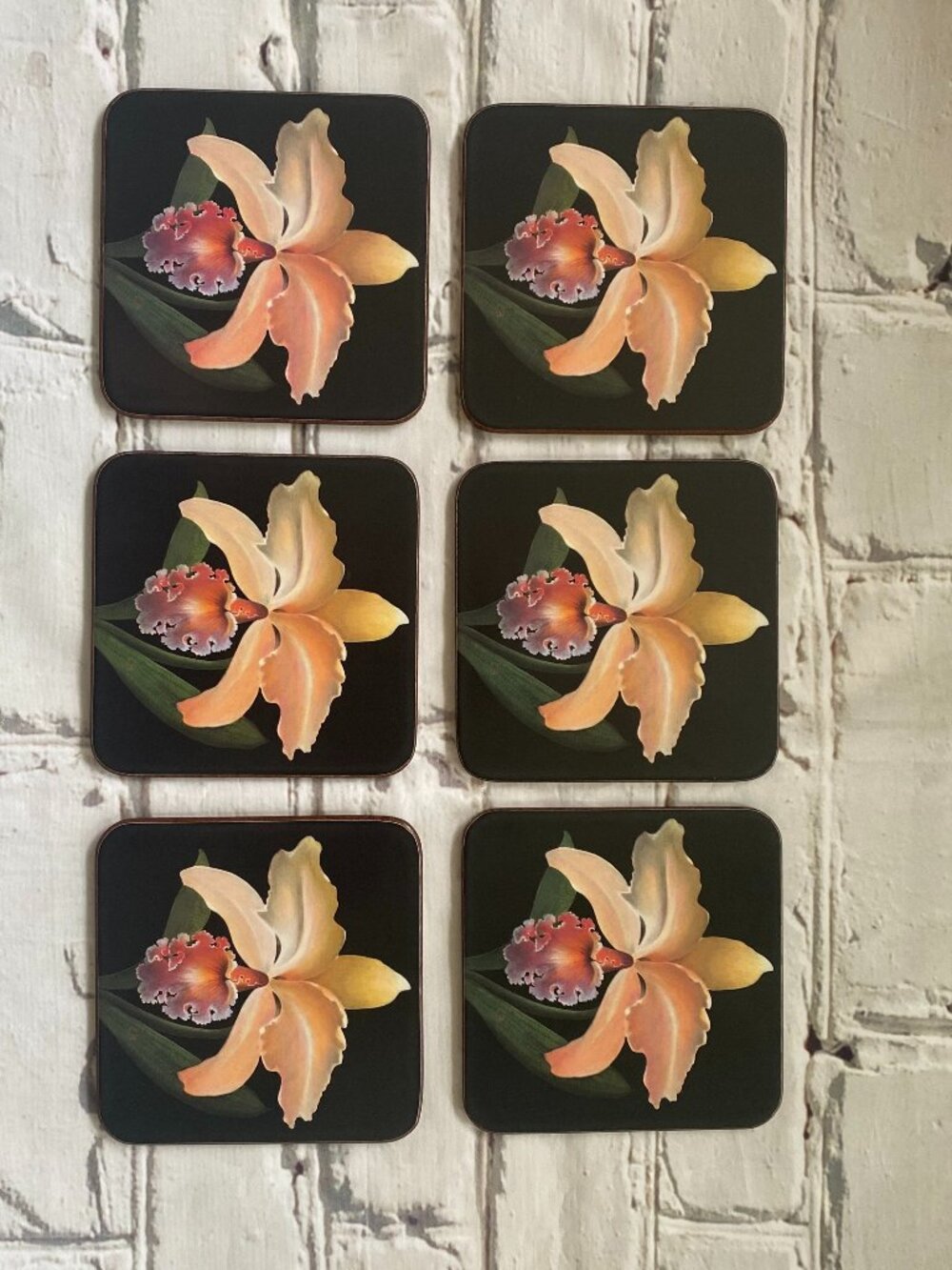 Set of 6 Vintage Pimpernel Coasters 'Orchids'